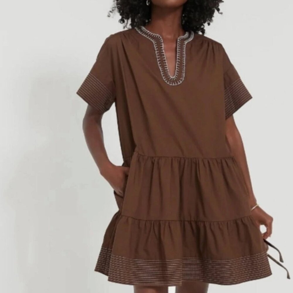 Pomander Place Tuckernuck Mocha Brown Kinsley Dress Tiered Short Sleeve